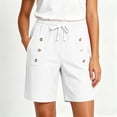 thumbnail image 1 of VBVC Women's Drawstring Button Knee Length Shorts , Cotton Linen Summer Shorts For Women , Ladies' Lightweight Bermuda Shorts with Pockets,White,S-2XL, 1 of 8