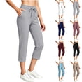 thumbnail image 1 of VBVC Women's Drawstring Capri Sweatpants , Casual Slim Summer Joggers For Women , Ladies' Straight Leg Crop Pants with Pockets, Black , S-2XL, 1 of 6