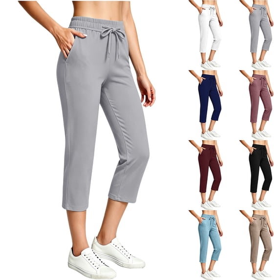 VBVC Women's Drawstring Capri Sweatpants , Casual Slim Summer Joggers For Women , Ladies' Straight Leg Crop Pants with Pockets, Wine , S-2XL