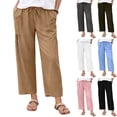 thumbnail image 1 of VBVC Women's Drawstring Cotton-Linen Cropped Pants,Wide Leg Ruched Detail Cropped Trousers For Women,Ladies Lightweight Summer Sweatpants with Pockets,Black,S-3XL, 1 of 10