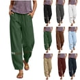 thumbnail image 1 of VBVC Women's Drawstring Cotton-Linen Harem Pants,Crochet Lace Hem Cropped Trousers For Women,Ladies Comfy Boho Beach Joggers with Pockets,Navy,S-2XL, 1 of 10