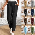 thumbnail image 1 of VBVC Women's Drawstring Cotton-Linen Pants,Straight Leg Sweatpants,Ladies Lightweight Dressy Trousers with Pockets,Gray,S-2XL, 1 of 6