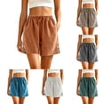 thumbnail image 1 of VBVC Women's Drawstring Cotton Linen Shorts , Summer Casual Beach Shorts For Women , Ladies' Loose Floral Embroidered Summer Shorts with Pockets,Khaki,M-3XL, 1 of 7