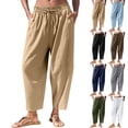 thumbnail image 1 of VBVC Women's Drawstring Cotton-Linen Wide Leg Pants,Ruched Hem Tapered Trousers For Women,Ladies Lightweight Sweatpants with Pockets,Light Blue,S-3XL, 1 of 8