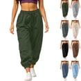 thumbnail image 1 of VBVC Women's Drawstring Elastic Waist Cargo Joggers , Casual Stretchy Athletic Pants For Women, Ladies' Loose Fit Tapered Trousers with Pockets, Navy , S-2XL, 1 of 10