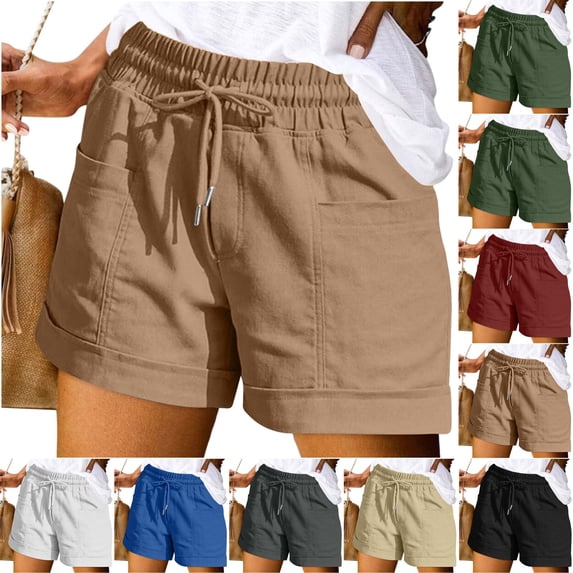VBVC Women's Drawstring Elastic Waist Shorts,Straight Leg Breathable Shorts For Women,Ladies Summer Casual Comfy Hiking Shorts with Pockets,Blue,S-2XL