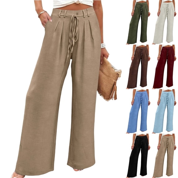 VBVC Women's Drawstring High Waist Pants,Summer Wide Leg Trousers For Women,Ladies Work Office Sweatpants with Pockets,Black,S-2XL