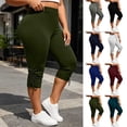 thumbnail image 1 of VBVC Women's Drawstring High Waisted Capri Leggings , Ruched Side Workout Pants For Women , Ladies' Tummy Control Yoga Crop Tights with Pockets, Navy , S-2XL, 1 of 9