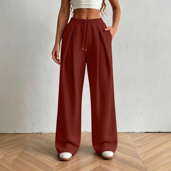 VBVC Women's Drawstring Pleated Sweatpants , Baggy Wide Leg Pants For Women , Ladies' Casual Lounge Trousers with Pockets, S-2XL