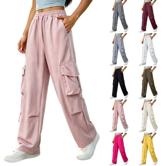 VBVC Women's Drawstring Quick-Dry Cargo Pants , High Waisted Wide Leg Pants For Women,Ladies' Lightweight Y2K Casual Trousers with Pockets,Army Green,S-3XL