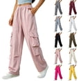 thumbnail image 1 of VBVC Women's Drawstring Quick-Dry Cargo Pants , High Waisted Wide Leg Pants For Women,Ladies' Lightweight Y2K Casual Trousers with Pockets,Black,S-3XL, 1 of 7