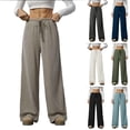thumbnail image 1 of VBVC Women's Drawstring Ribbed Knit Pants,Wide Leg Sweatpants For Women,Ladies Lightweight Trousers with Pockets,Navy,S-2XL, 1 of 9