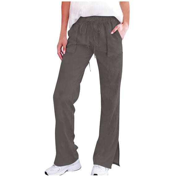 VBVC Women's Drawstring Side Slit Sweatpants,Summer Breathable Pants For Women,Ladies Workout Trousers with Pockets,Dark Gray,Size XXL