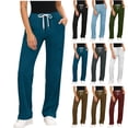 thumbnail image 1 of VBVC Women's Drawstring Stretch Cargo Pants,Side Slit Yoga Trousers For Women,Ladies Lightweight Straight Leg Workwear with Pockets,Army Green,S-2XL, 1 of 10