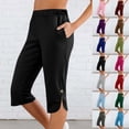thumbnail image 1 of VBVC Women's Drawstring Waist Capri Pants,Button Split Hem Casual Trousers For Women,Ladies Lightweight Lounge Workout Pants with Pockets,Black,S-2XL, 1 of 8