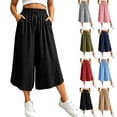 thumbnail image 1 of VBVC Women's Drawstring Wide Leg Capri Pants , Summer Curved Hem Culottes For Women , Ladies' Loose Fit Cropped Trousers with Pockets,Red,S-3XL, 1 of 10