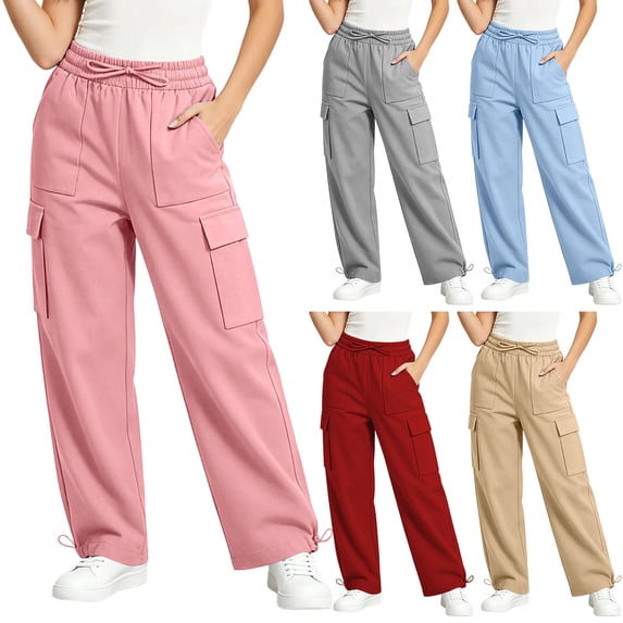 VBVC Women's Drawstring Wide Leg Cargo Pants , Casual Adjustable Hem Sweatpants For Women, Ladies' Y2K Streetwear Trousers with Pockets, Red , S-3XL