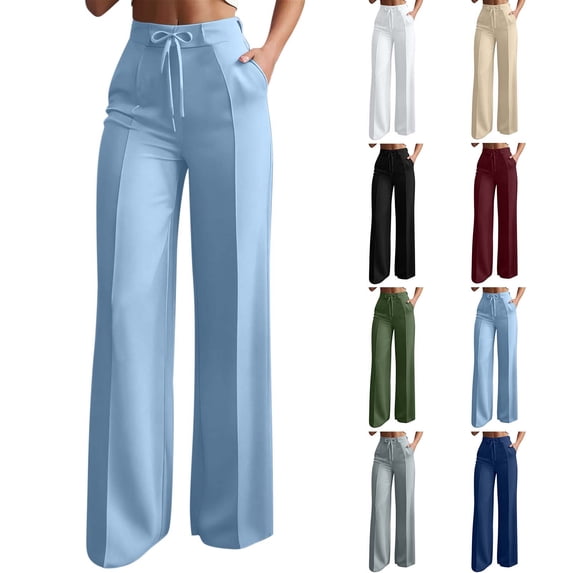 VBVC Women's Drawstring Wide Leg Dress Pants,Slim Pleated Work Trousers with Pockets,Ladies Stretchy Comfortable Business Office Slacks with Pockets,Green,S-3XL