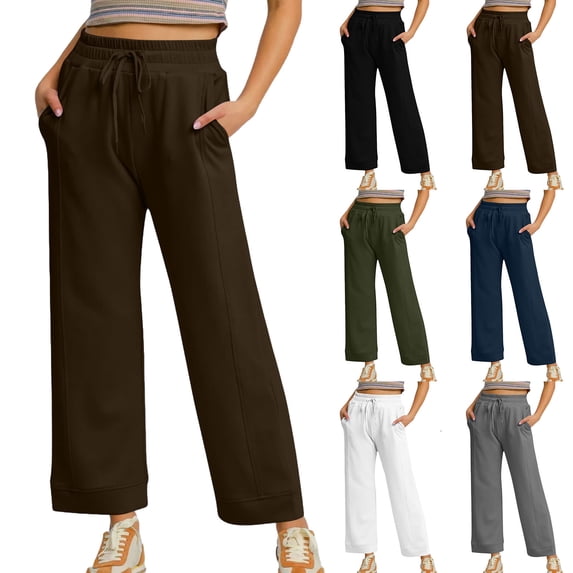 VBVC Women's Drawstring Wide Leg Pants,Breathable Pants for Women,Ladies Stretchy Sweatpants with Side Pockets,Navy,S-2XL