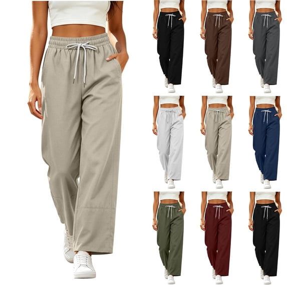 VBVC Women's Drawstring Wide Leg Pants , Fall Winter Lounge Trousers For Women , Ladies' Lightweight Soft Bottoms with Pockets, *Beige , Large