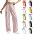 thumbnail image 1 of VBVC Women's Drawstring Wide Leg Pants, High Waist Pleated Palazzo Trousers For Women, Ladies' Breathable Lounge Pants with Pockets,Purple,S-2XL, 1 of 6