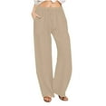 thumbnail image 1 of VBVC Women's Drawstring Wide Leg Sweatpants,Summer Breathable Pants For Women,Ladies Lightweight Trousers with Pockets,Khaki,Size XL, 1 of 9
