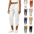 thumbnail image 1 of VBVC Women's Elastic Waist Cropped Jogger Pants , Drawstring Casual Capri Pants For Women , Ladies' Lightweight Look Trousers with Pockets,Khaki,S-XL, 1 of 9