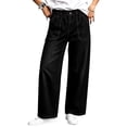 thumbnail image 1 of VBVC Women's Elastic Waist Jeans with Pockets , Decorative Buttons Denim Pants For Women, S-2XL, 1 of 6