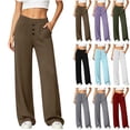 thumbnail image 1 of VBVC Women's Elastic Waist Wide Leg Lounge Pants , Soft Stretchy Summer Pants For Women , Ladies' Button Detail Sweatpants with Pockets,Gray,S-2XL, 1 of 8