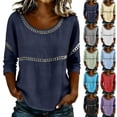 thumbnail image 1 of VBVC Women's Embroidered 3/4 Sleeve Blouse , Ladies' Casual Crew Neck Top , Summer Breathable Tunic Tops For Women,Black,S-2XL, 1 of 10
