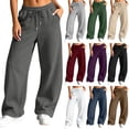 thumbnail image 1 of VBVC Women's Fall Seam Front Baggy Sweatpants , Drawstring Wide Leg Jogger Pants For Women , Ladies' Y2K Stretchy Trousers with Pockets , Army Green , S-2XL, 1 of 10