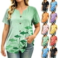 thumbnail image 1 of VBVC Women's Fish Print Notch Neck Tops , Casual Button Detail Shirts For Women,Ladies' Lightweight Loose Short Sleeve Blouses,Purple,S-3XL, 1 of 8