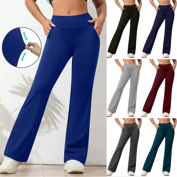 VBVC Women's Flare Yoga Pants,Business Office Leggings for Women,Ladies Workout Butt Lift Trousers with Side Pockets,Green,S-2XL