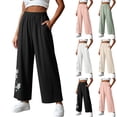 thumbnail image 1 of VBVC Women's Floral Embroidered Wide Leg Pants, High Waist Palazzo Trousers For Women, Ladies' Summer Breathable Pants with Pockets,Green,M-4XL, 1 of 7