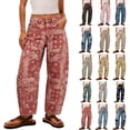 thumbnail image 1 of VBVC Women's Floral Paisley Print Barrel Jeans , High Waisted Denim Pants For Women,Ladies' Baggy Washed Trousers with Pockets,Red,S-2XL, 1 of 10