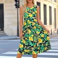 thumbnail image 1 of VBVC Women's Floral Print Sleeveless Fit and Flare Midi Dress , Ladies' Crew Neck Casual Summer Dress , Beach Vacation Flowy Sundress For Women,Yellow,S-2XL, 1 of 7