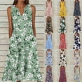 thumbnail image 1 of VBVC Women's Floral V-Neck Maxi Dress,Sleeveless Button Detail Flowy Dress For Women,Ladies Summer A-Line Beach Boho Sundress with Pockets,Yellow,S-5XL, 1 of 6