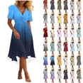 thumbnail image 1 of VBVC Women's Floral V-Neck Wrap Midi Dress,Short Sleeve Flowy A-Line Dress For Women,Ladies' Casual Gradient Summer Sundress with A Removable Belt,Multicolor,S-3XL, 1 of 8