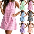 thumbnail image 1 of VBVC Women's Gingham Sleeveless Shift Mini Dress,Ladies Crew Neck A-Line Tunic Dress,Casual Summer Plaid Sundress For Women,Purple,S-2XL, 1 of 8
