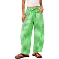 thumbnail image 1 of VBVC Women's Gingham Wide Leg Lounge Pants , Comfy Drawstring Summer Trousers For Women , Ladies' Relaxed Fit Casual Slacks with Pockets, Green , S-2XL, 1 of 7