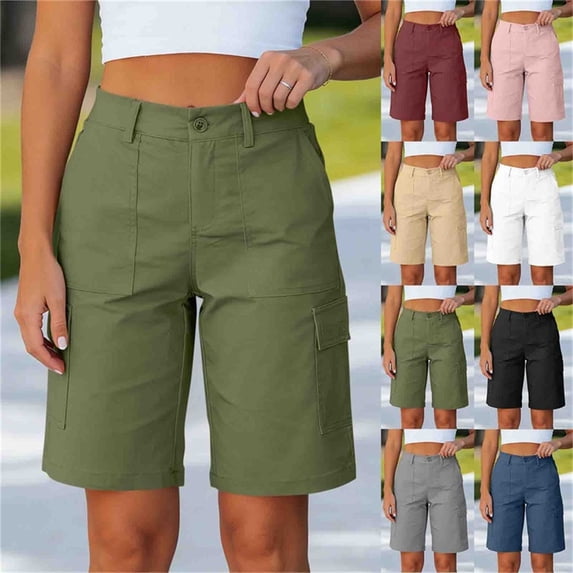VBVC Women's High-Rise Cargo Bermuda Shorts,Summer Stretch Shorts For Women,Ladies Y2K Work Pants with Multi-Pockets,Black,S-2XL