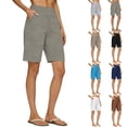 thumbnail image 1 of VBVC Women's High Waist Cotton-Linen Bermuda Shorts,Knee Length Shorts For Women,Ladies Breathable Straight Leg Shorts with Pockets,Gray,S-2XL, 1 of 6