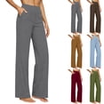 thumbnail image 1 of VBVC Women's High Waist Cotton-Linen Capri Pants,Wide Leg Cropped Trousers For Women,Ladies Summer Lightweight Beach Lounge Sweatpants with Pockets,Coffee,S-2XL, 1 of 8