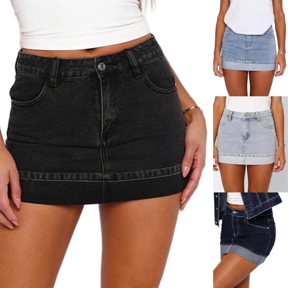 VBVC Women's High Waist Denim Mini Skirt,Summer Y2k Short Dresses For Women,Ladies Butt Lift Jean Skort with Pockets,Dark Blue,S-XL