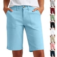 thumbnail image 1 of VBVC Women's High Waisted Bermuda Shorts , Knee Length Chino Hiking Shorts For Women , Ladies' Button Waist Patch Pocket Pants,Navy,S-3XL, 1 of 9