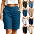 thumbnail image 1 of VBVC Women's High Waisted Business Bermuda Shorts , Lightweight Golf Shorts For Women,Ladies' Knee Length Casual Work Trousers with Pockets,Navy,S-2XL, 1 of 7