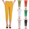 thumbnail image 1 of VBVC Women's High Waisted Capri Pants , Straight Leg Work Cropped Pants For Women,Ladies' Stretchy Summer Trousers with Pockets,White,XL-5XL, 1 of 7