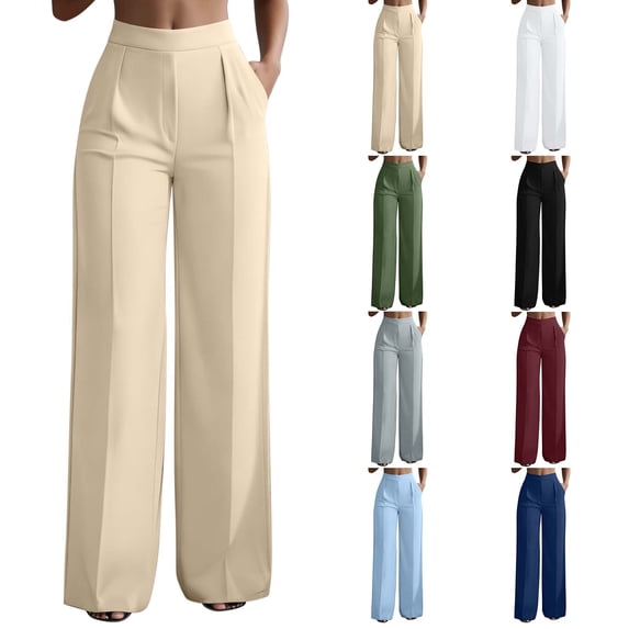VBVC Women's High Waisted Pleated Pants,Seam Front Butt Lift Dress Trousers For Women,Ladies Business Work Office Pants with Pockets,White,S-3XL