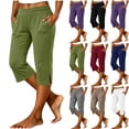 thumbnail image 1 of VBVC Women's High Waisted Side Slit Capri Pants , Soft Stretchy Cropped Pants For Women , Ladies' Lightweight Trousers with Pockets,Wine,S-2XL, 1 of 8