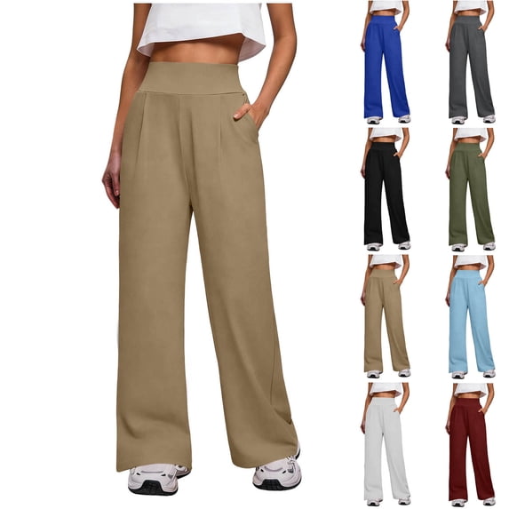 VBVC Women's High Waisted Straight Leg Yoga Pants,Tummy Control Dressy Trousers For Women,Ladies Stretchy Work Sweatpants with Pockets,Gray,S-2XL